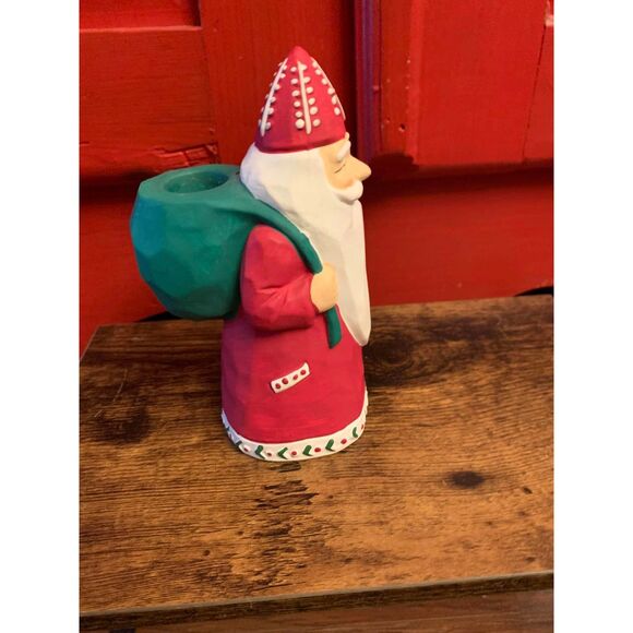 Santa Claus Taper Candle Holder Traditional Santa Christmas Holiday 6.5" approx. - Picture 4 of 5